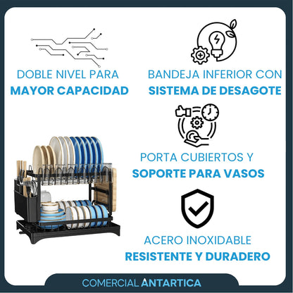 Escurridor de Platos 2 Niveles con Desagote